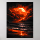 Crimson Moon Tempest - Vurig Storm over de oceaan Poster (Voorkant)