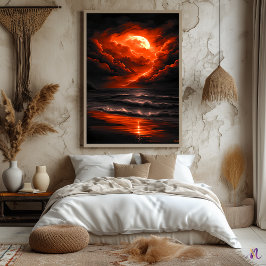 Crimson Moon Tempest - Vurig Storm over de oceaan Poster