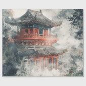 Crimson Mountain Pagoda Inktwash (1) Cadeaupapier (Vlak)