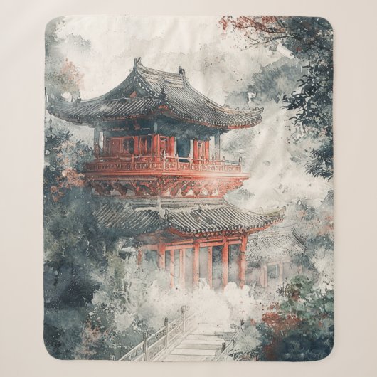 Crimson Mountain Pagoda Inktwash (1) Sherpa Deken (Voorkant)