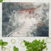 Crimson Mountain Pagoda Inktwash (1) Theedoek (Gevouwen)