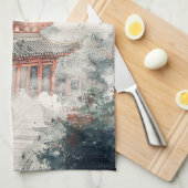 Crimson Mountain Pagoda Inktwash (1) Theedoek (Quarter Fold)