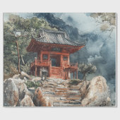 Crimson Mountain Pagoda Inktwash (2) Cadeaupapier (Vlak)