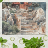 Crimson Mountain Pagoda Inktwash (2) Theedoek (Gevouwen)