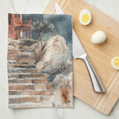 Crimson Mountain Pagoda Inktwash (2) Theedoek (Quarter Fold)
