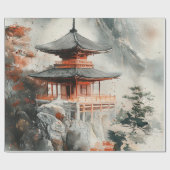 Crimson Mountain Pagoda Inktwash (3) Cadeaupapier (Vlak)