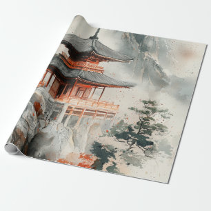 Crimson Mountain Pagoda Inktwash (3) Cadeaupapier