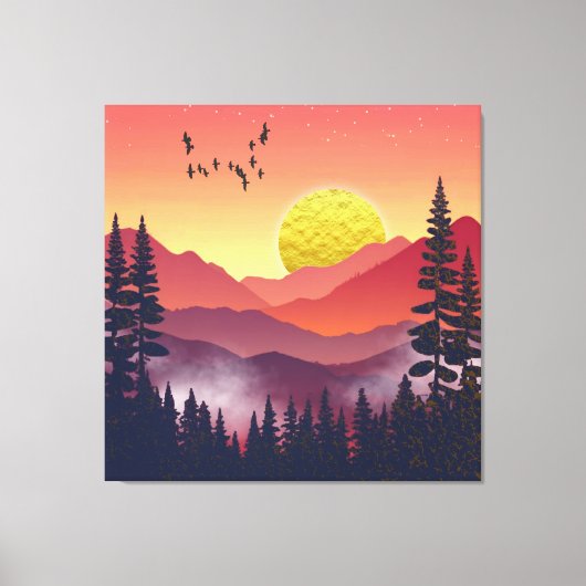 Crimson Mountains Landschap Canvas Afdruk (Voorkant)