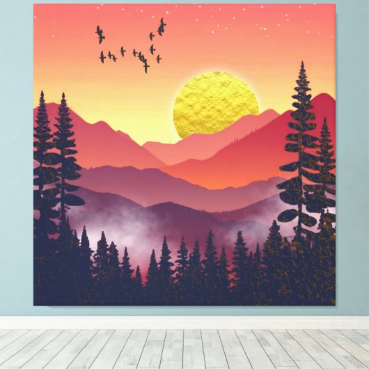 Crimson Mountains Landschap Canvas Afdruk (Insitu (Houten vloer))