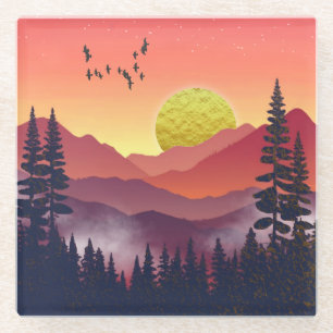 Crimson Mountains Landschap Glazen Onderzetter