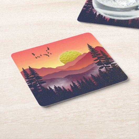 Crimson Mountains Landschap Kartonnen Onderzetters (Schuin)