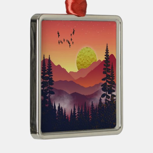 Crimson Mountains Landschap Metalen Ornament (Rechts)