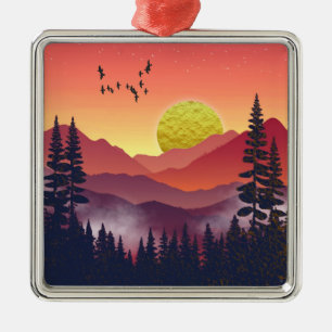 Crimson Mountains Landschap Metalen Ornament