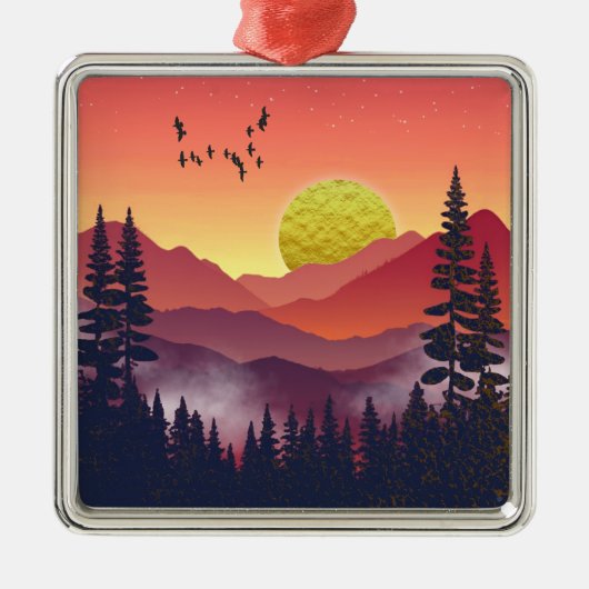 Crimson Mountains Landschap Metalen Ornament (Voorkant)