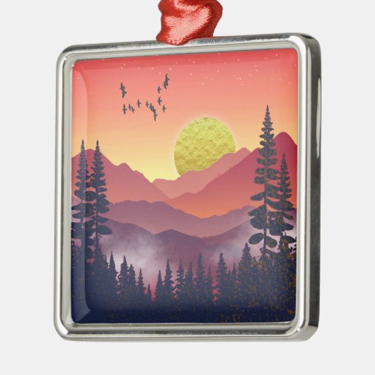 Crimson Mountains Landschap Metalen Ornament (Links)