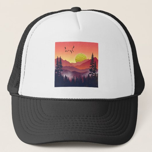 Crimson Mountains Landschap Trucker Pet (Voorkant)