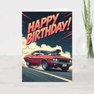 Crimson Muscle Car Verjaardagskaart Kaart
