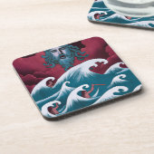 Crimson Neptune olieverfschilderij Bier Onderzetter (Linkerzijde)