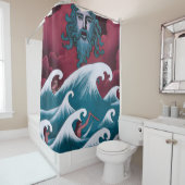 Crimson Neptune olieverfschilderij Douchegordijn (In situ)