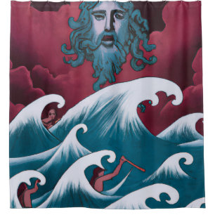 Crimson Neptune olieverfschilderij Douchegordijn