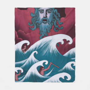 Crimson Neptune olieverfschilderij Fleece Deken