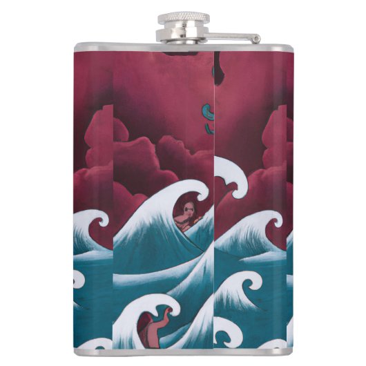 Crimson Neptune olieverfschilderij Heupfles (Achterkant)