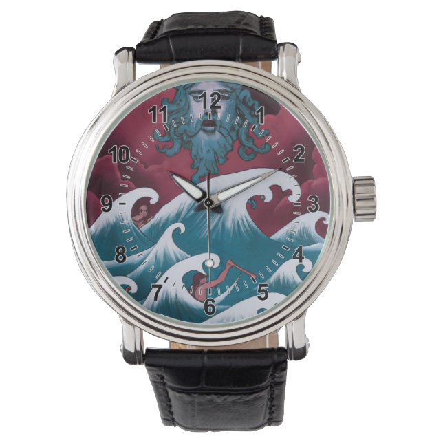 Crimson Neptune olieverfschilderij Horloge (Voorkant)