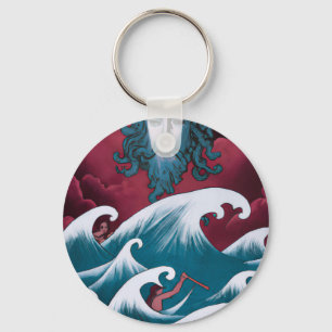 Crimson Neptune olieverfschilderij Sleutelhanger