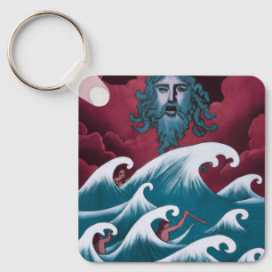 Crimson Neptune olieverfschilderij Sleutelhanger