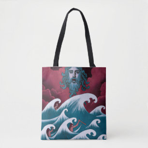 Crimson Neptune olieverfschilderij Tote Bag