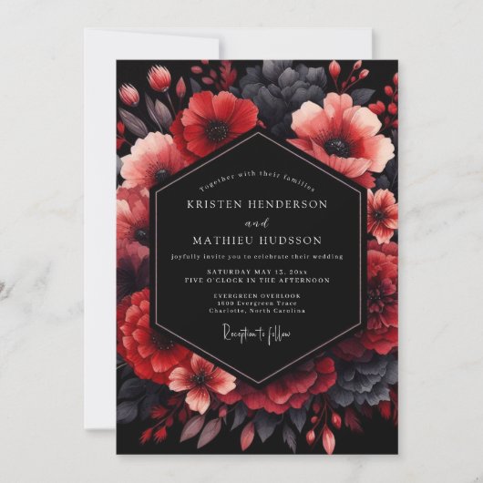 Crimson Nocturnal Bloom Wedding Kaart (Voorkant)