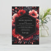 Crimson Nocturnal Bloom Wedding Kaart (Staand voorkant)