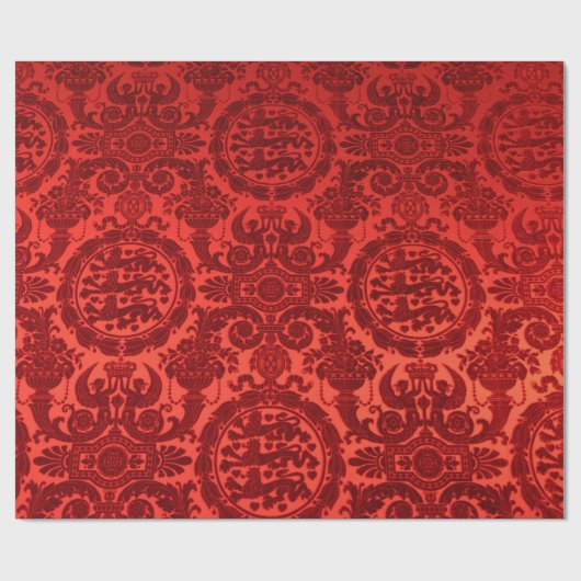 Crimson Noel Damask Wrapping Paper Cadeaupapier (Vlak)