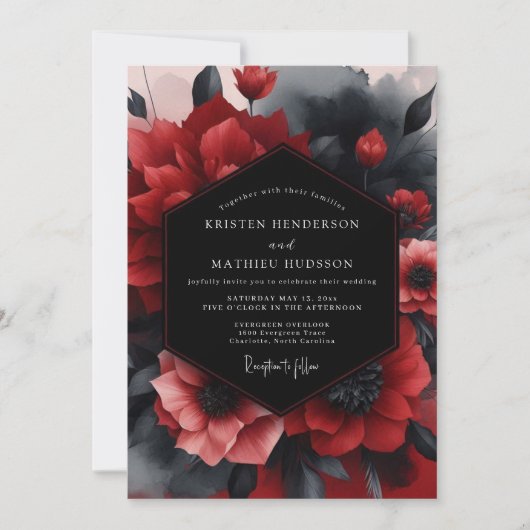Crimson Noir Bloom Wedding Kaart (Voorkant)
