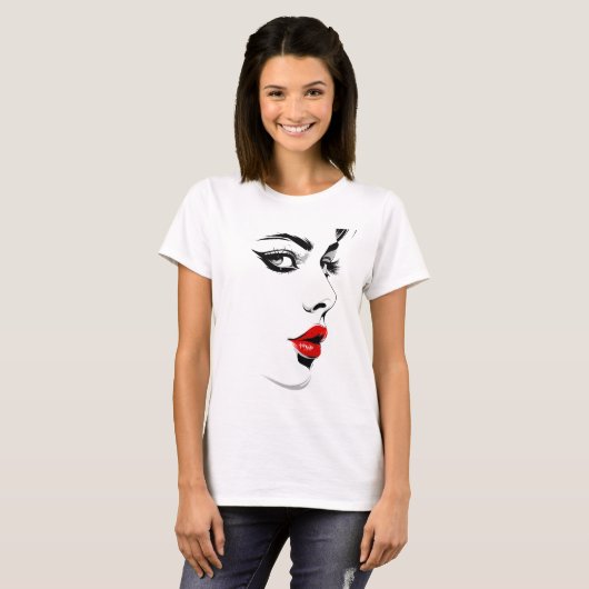 Crimson Noir Lip Portret T-shirt (Voorkant volledig)
