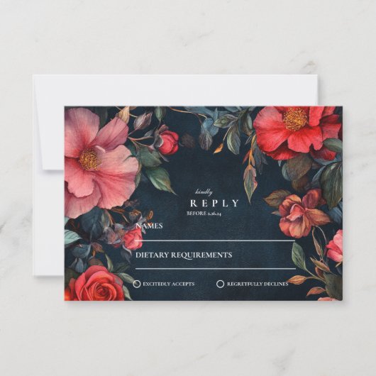 Crimson Noir Wedding RSVP Kaartje (Voorkant)