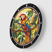 Crimson Oerwoud Time" - Glas in lood rode papegaai Grote Klok (Hoek)