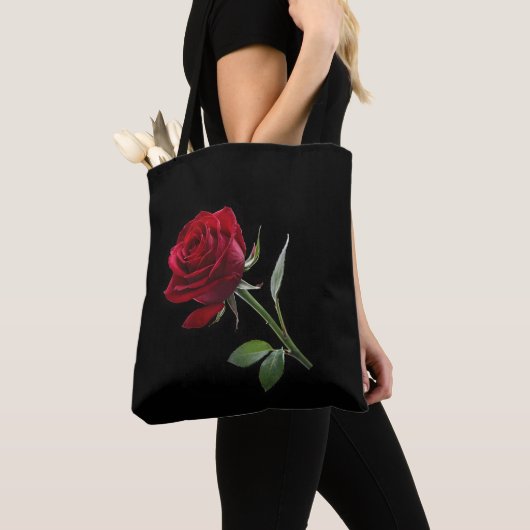 Crimson on Ebony: De enige rode roos, Tote Bag (Dichtbij)