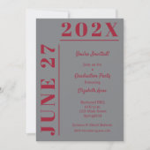 Crimson on Gray Graduation Party Kaart (Voorkant)