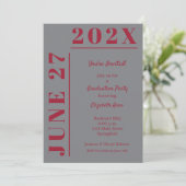 Crimson on Gray Graduation Party Kaart (Staand voorkant)