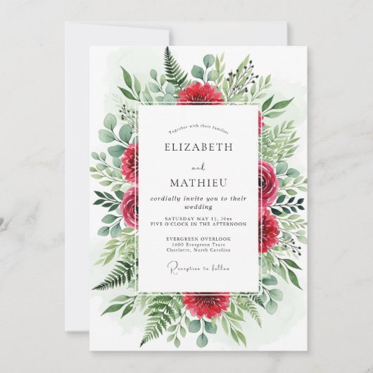 Crimson Opulent Winter Wedding Kaart (Voorkant)