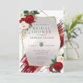 Crimson Paint Stroke en Modern Scarlet Peonies Kaart (Staand voorkant)