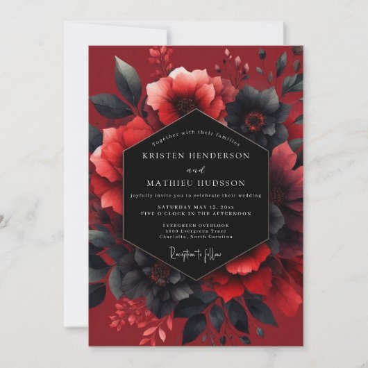 Crimson Passionate Flora Wedding Kaart (Voorkant)