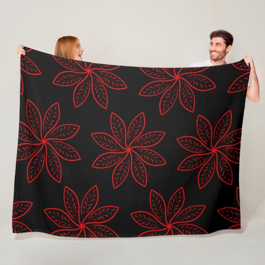 Crimson Pattern op zwart Fleece Deken (In situ)