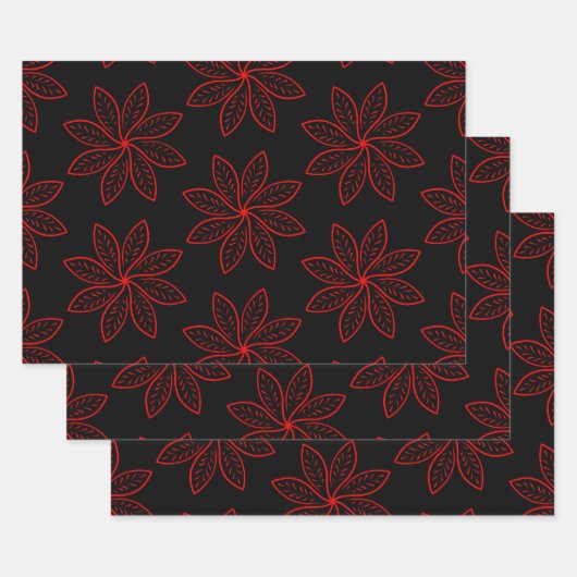 Crimson Pattern op zwart Inpakpapier Vel (Set)
