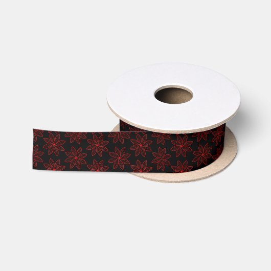 Crimson Pattern op zwart Satijnen Lint (Spoel)