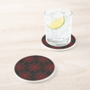 Crimson Pattern op zwart Zandsteen Onderzetter