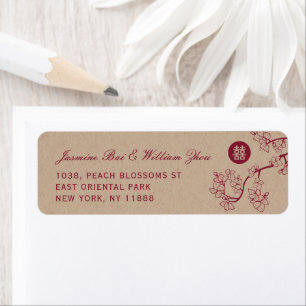 Crimson Peach/Plum Blossom Kraft Chinese Weddensch Etiket