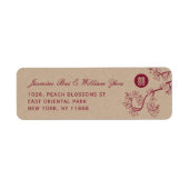 Crimson Peach/Plum Blossom Kraft Chinese Weddensch Etiket (Voorkant)