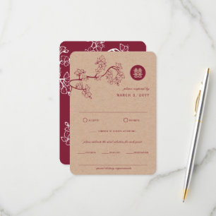Crimson Peach/Plum Blossom Kraft Chinese Weddensch RSVP Kaartje